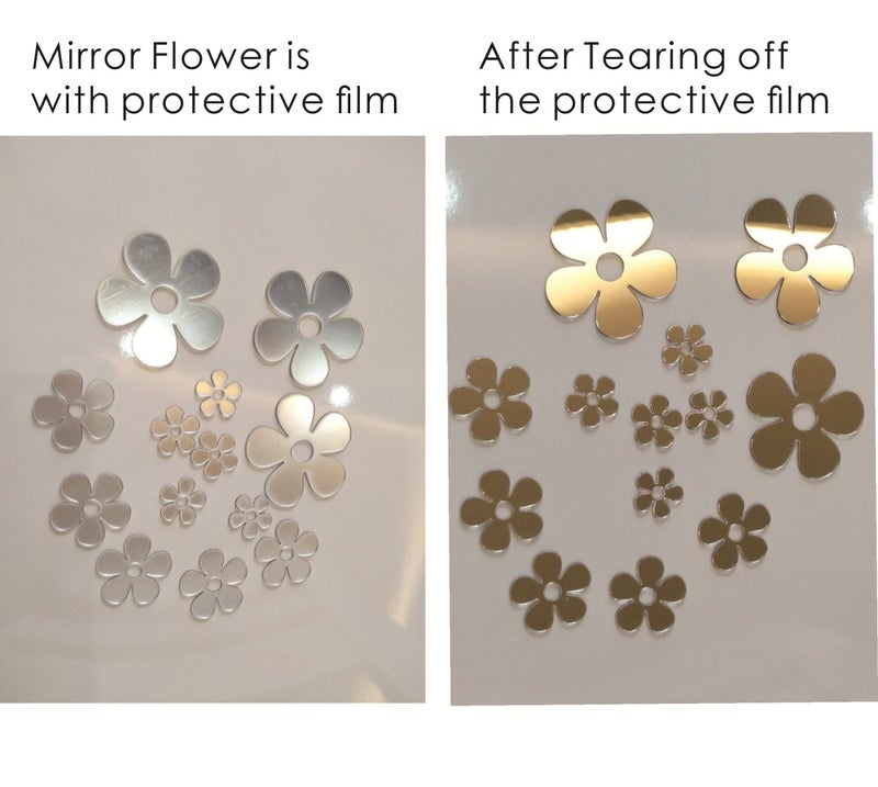 MEYA Set of 50pcs Little Flowers Mirror Sticker,Different Sizes Flower Mirror Decal for Kids Nursery Home Deco,DIY Craft& Scrapbooking Accessory Mirror Pieces Stickers - Image 2
